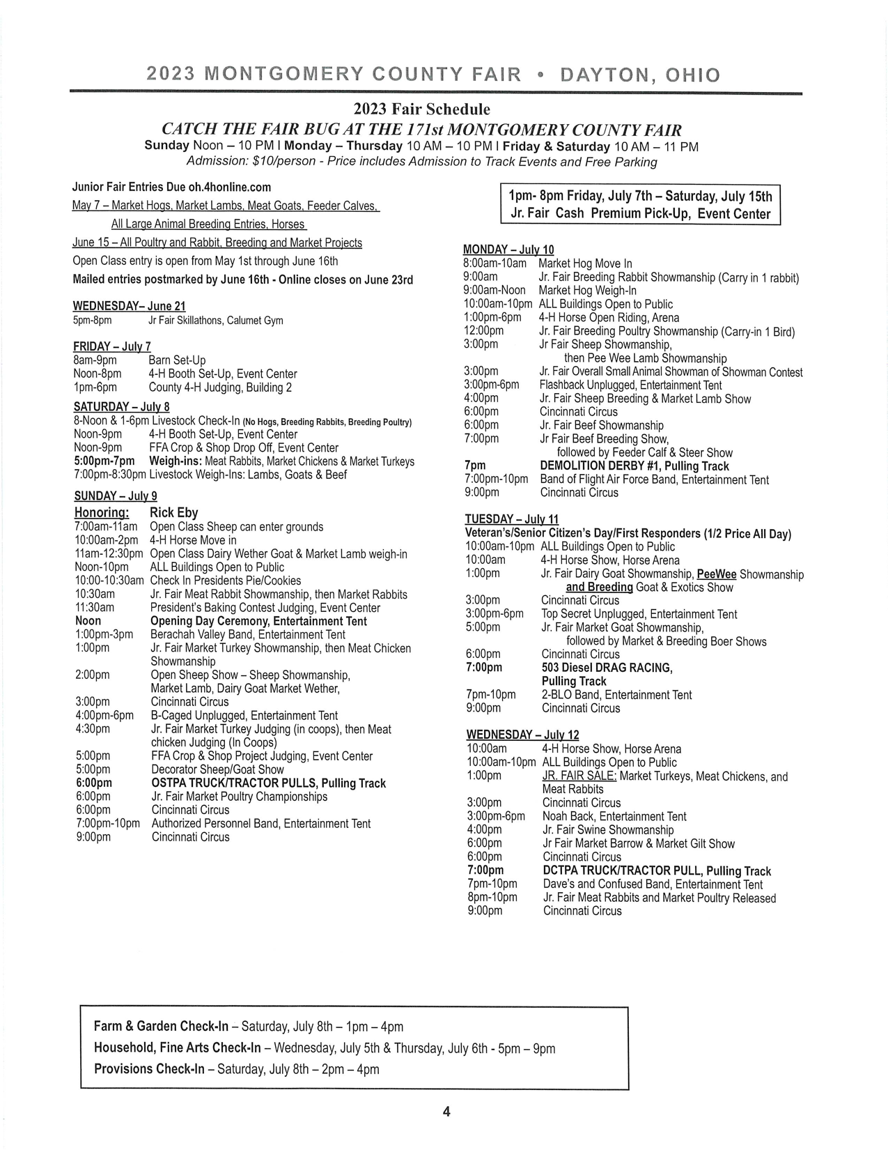 2023 Fair Schedule Montgomery County Fairgrounds